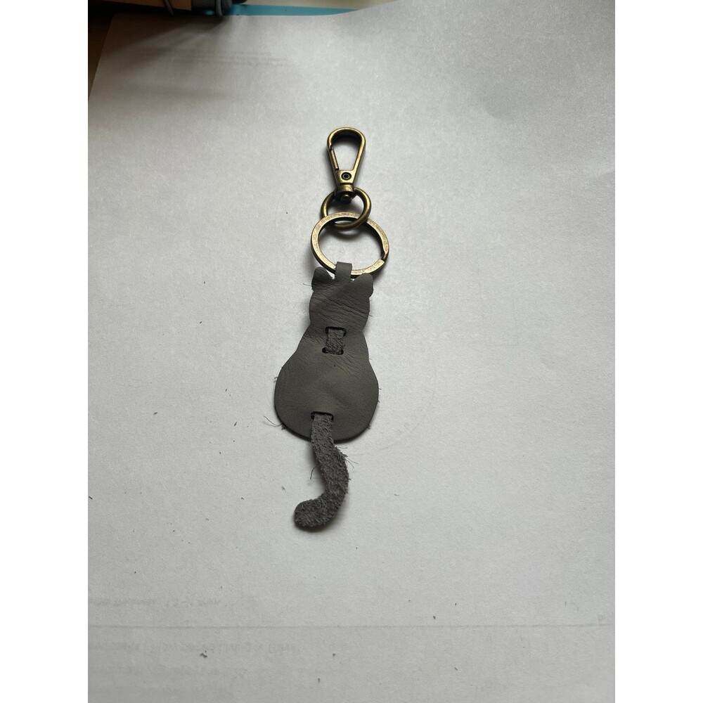 Medium Grey leather cat keychain